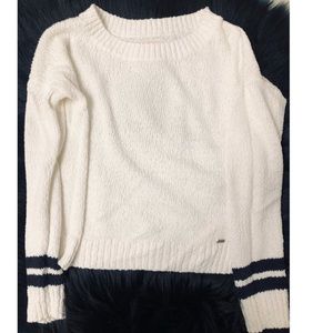 Hollister white knit sweater with stripes